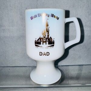 Walt Disney World Pedestal White Milk Glass Cup Mug Vintage DAD